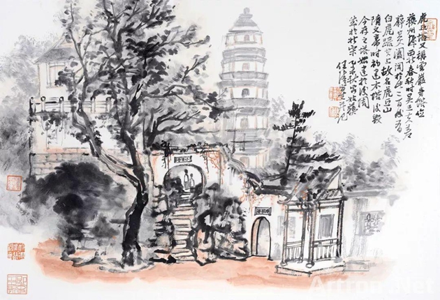 《虎丘塔 任清 45x68cm 2015年 纸本设色